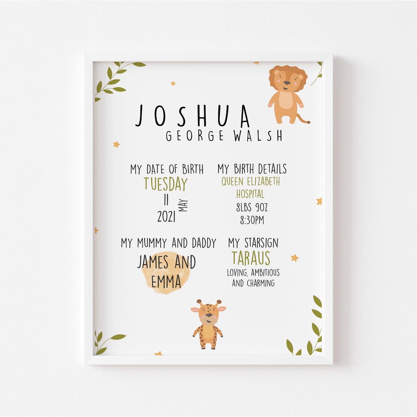 'Welcome to the World' New Baby Print | Jungle Theme