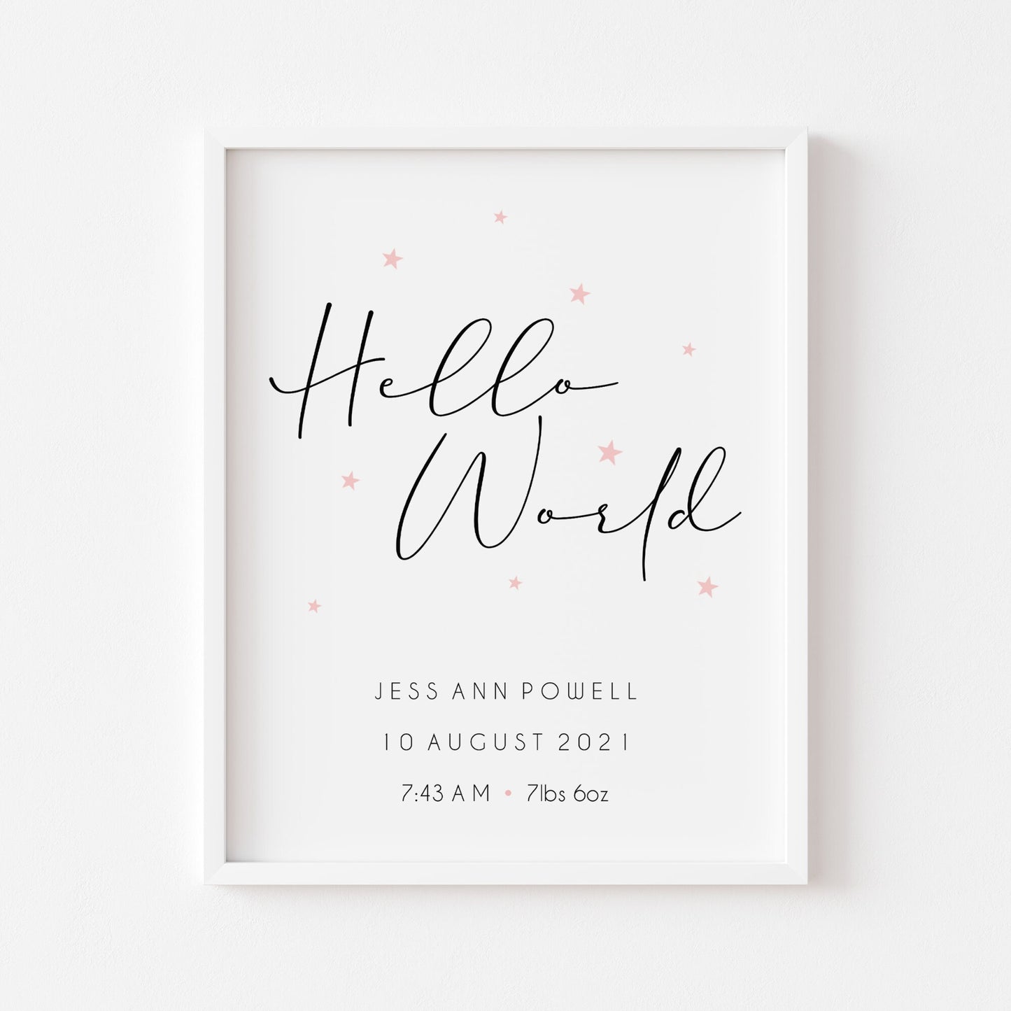 'Hello World' New Born Print | Personalised Nursery Wall Art